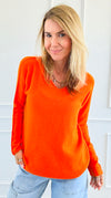 Soho Italian V-Neck Pullover - Orange-140 Sweaters-Italianissimo/ Max & D-Coastal Bloom Boutique, find the trendiest versions of the popular styles and looks Located in Indialantic, FL