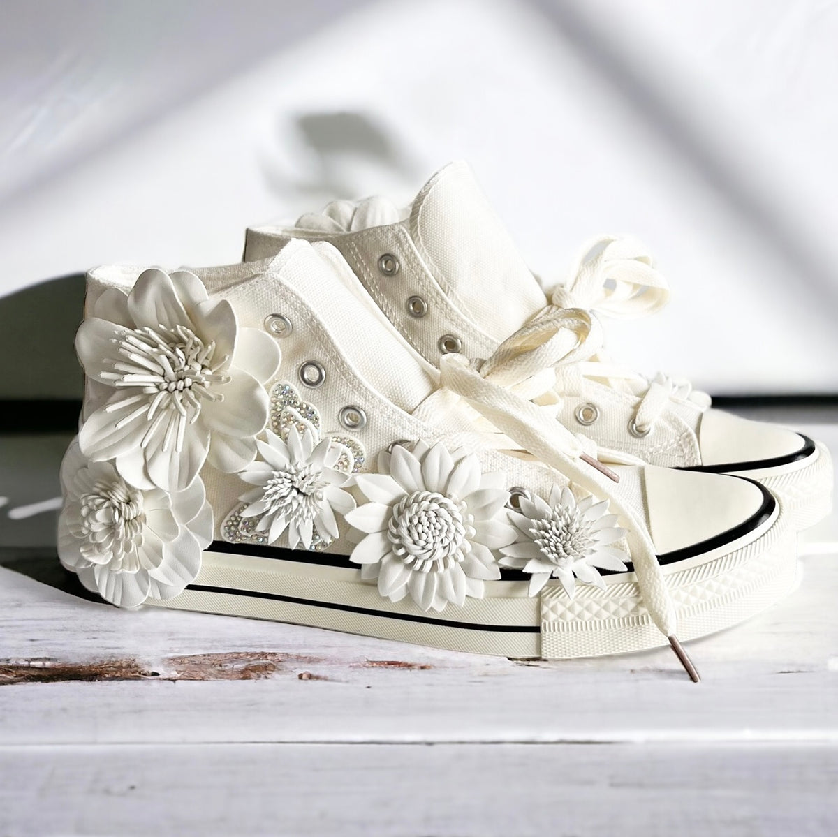 Flower High-Top Canvas Shoes - White-250 Shoes-CBALY-Coastal Bloom Boutique, find the trendiest versions of the popular styles and looks Located in Indialantic, FL