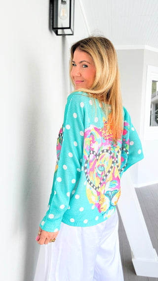 Pre Order - Dots & Wild Colorful Italian St Tropez Knit- Turquoise