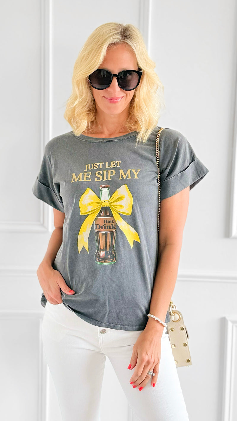 Bow & Drink Italian Graphic Tee-110 Short Sleeve Tops-FIRSTAGE-Coastal Bloom Boutique, find the trendiest versions of the popular styles and looks Located in Indialantic, FL