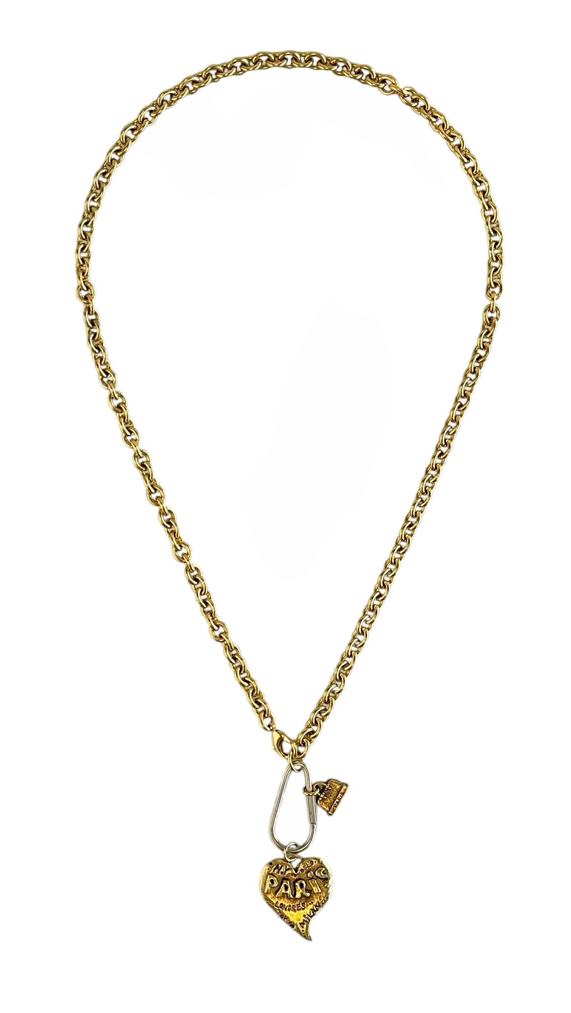 Chunky Paris Heart Two Tone Long Necklace-230 Jewelry-YOCHI-Coastal Bloom Boutique, find the trendiest versions of the popular styles and looks Located in Indialantic, FL