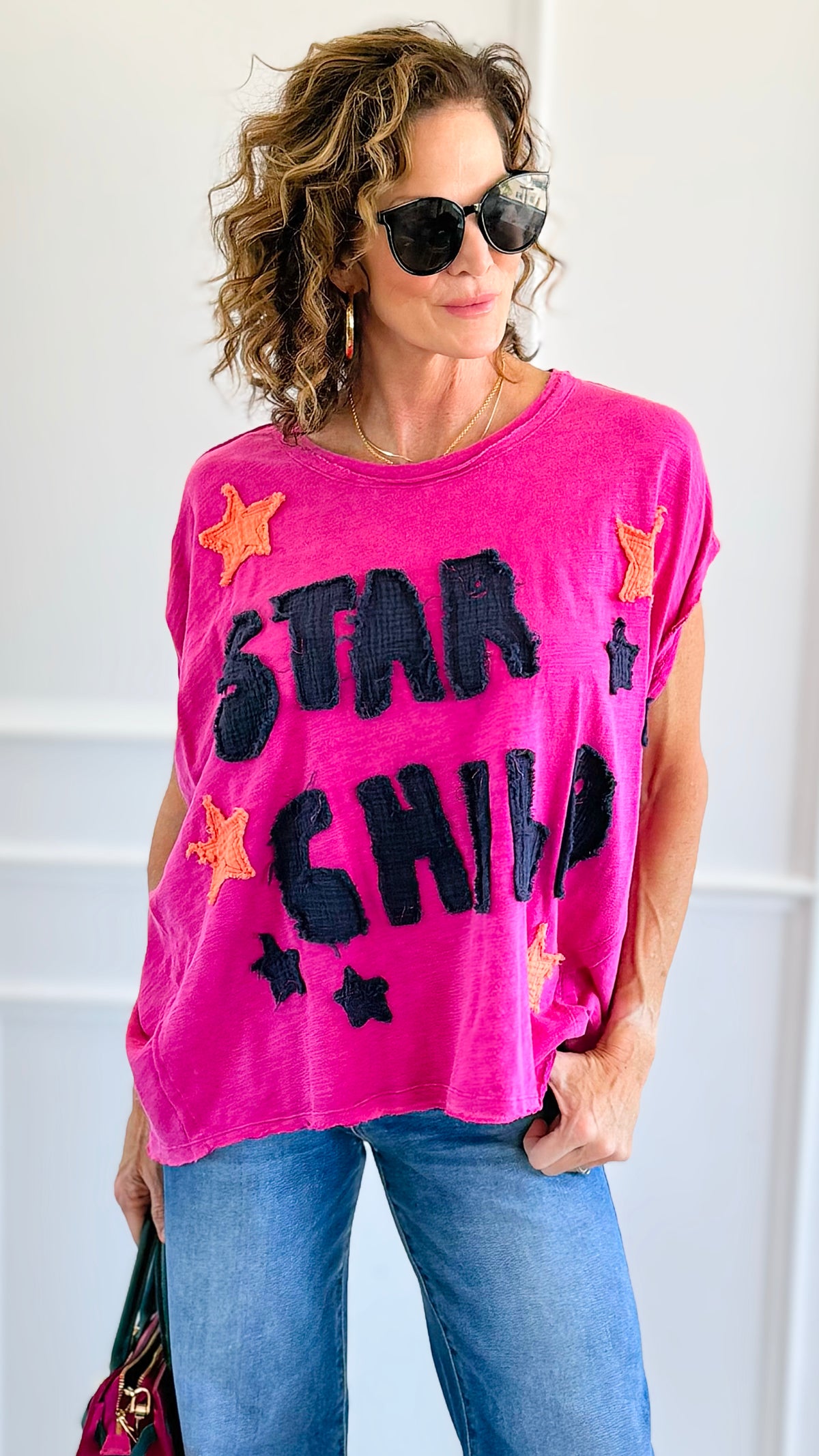 Cosmic Star Child Patch Tee-110 short Sleeve Top-Blue Velvet-Coastal Bloom Boutique, find the trendiest versions of the popular styles and looks Located in Indialantic, FL