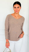 Soho Italian V-Neck Pullover - Ash Mocha-140 Sweaters-Italianissimo-Coastal Bloom Boutique, find the trendiest versions of the popular styles and looks Located in Indialantic, FL