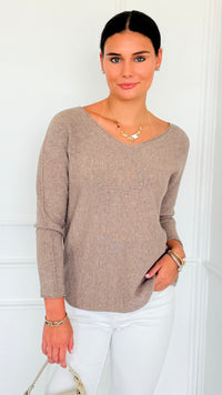 Soho Italian V-Neck Pullover - Ash Mocha-140 Sweaters-Italianissimo-Coastal Bloom Boutique, find the trendiest versions of the popular styles and looks Located in Indialantic, FL