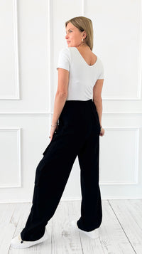 Born to Roam High Waisted Cargo Pant - Black-200 Dresses/Jumpsuits/Rompers-White Birch-Coastal Bloom Boutique, find the trendiest versions of the popular styles and looks Located in Indialantic, FL