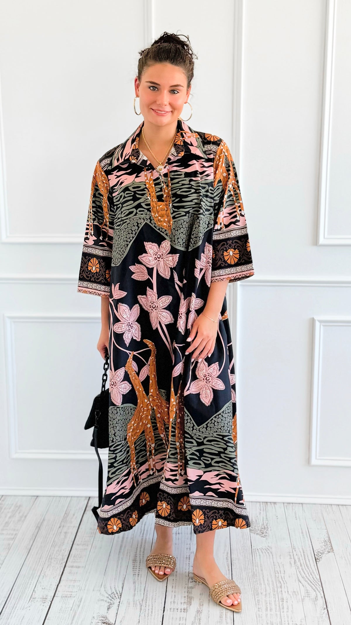Safari Luxe Botanical Italian Long Dress-200 Dresses/Jumpsuits/Rompers-AZUL MONACO-Coastal Bloom Boutique, find the trendiest versions of the popular styles and looks Located in Indialantic, FL