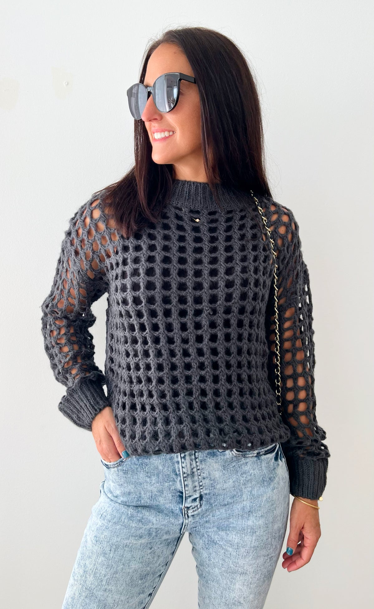 Open-Knit Pullover Sweater-130 Long Sleeve Tops-MISS LOVE-Coastal Bloom Boutique, find the trendiest versions of the popular styles and looks Located in Indialantic, FL