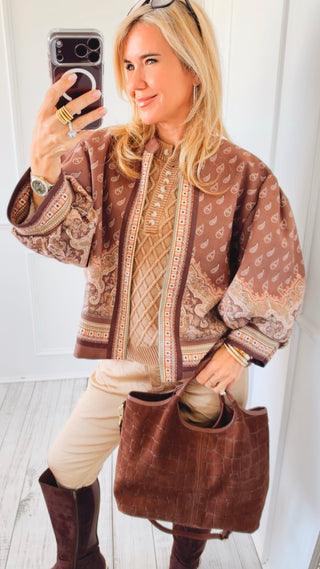 Paisley Border Print Open Front Italian Jacket