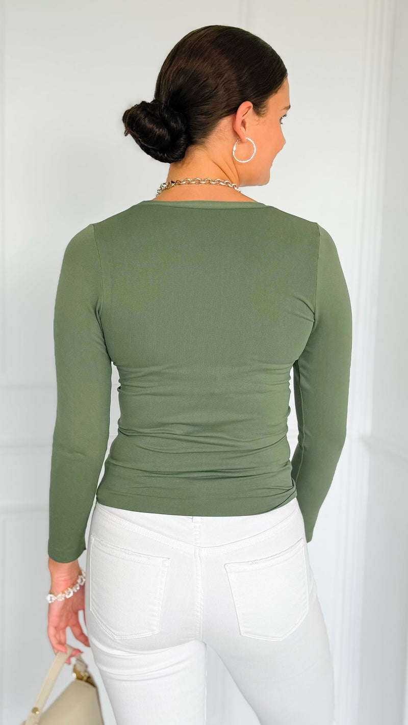Second Skin Long Sleeve Top - Smoky Olive-130 Long Sleeve Tops-YELETE-Coastal Bloom Boutique, find the trendiest versions of the popular styles and looks Located in Indialantic, FL