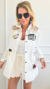 Embroidered Long Classic Shirt - White-130 Long Sleeve Tops-Chasing Bandits-Coastal Bloom Boutique, find the trendiest versions of the popular styles and looks Located in Indialantic, FL