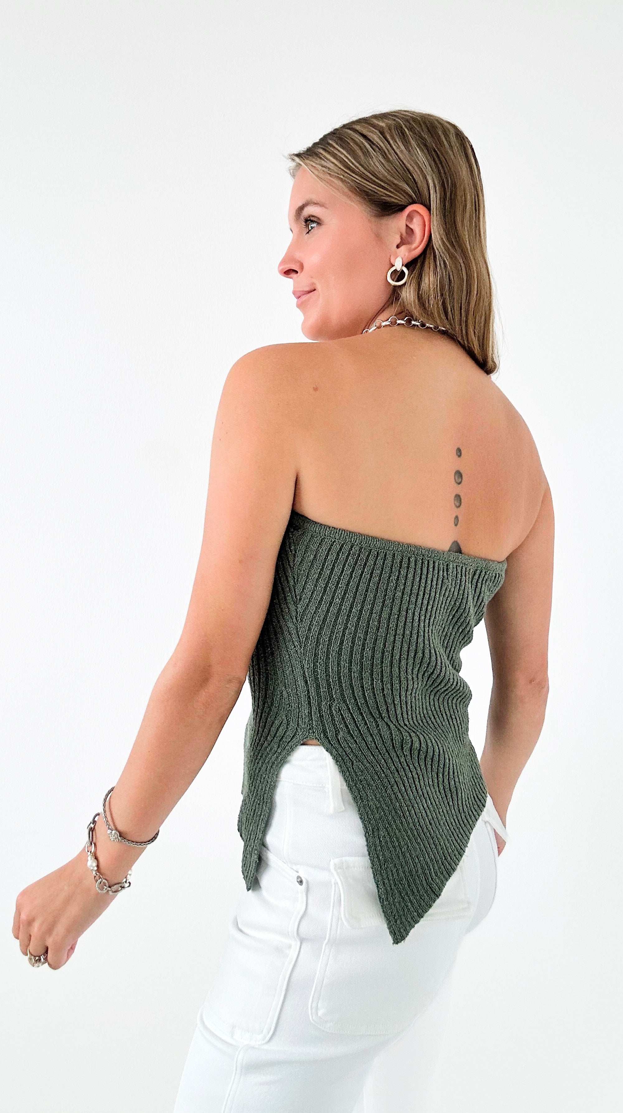 Chic Strapless Sweater Knit Top - Moss-100 Sleeveless Tops-Blu Pepper-Coastal Bloom Boutique, find the trendiest versions of the popular styles and looks Located in Indialantic, FL