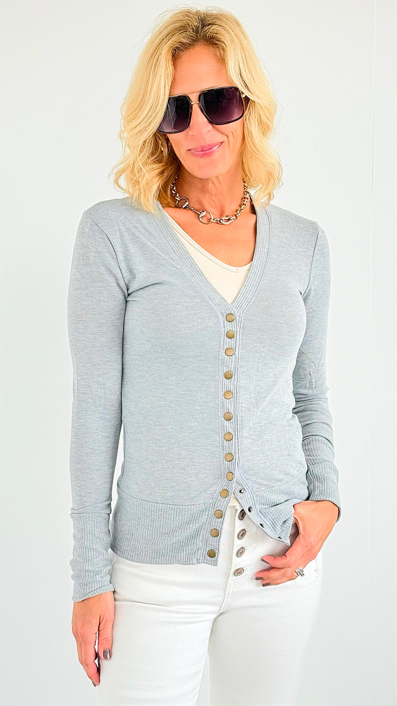 Classic Ribbed Button-Front Cardigan - Dark H.Grey-150 Cardigans/Layers-Zenana-Coastal Bloom Boutique, find the trendiest versions of the popular styles and looks Located in Indialantic, FL