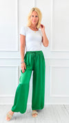 Angora Italian Satin Pant - Kelly Green-170 Bottoms-Italianissimo-Coastal Bloom Boutique, find the trendiest versions of the popular styles and looks Located in Indialantic, FL