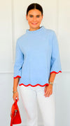 Waves & Whimsy Scallop Sweater- Soft Blue/Orange-140 Sweaters-Fate Inc-Coastal Bloom Boutique, find the trendiest versions of the popular styles and looks Located in Indialantic, FL