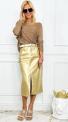 Midi Cargo Metallic Skirt - Gold-170 Bottoms-VENTI6-Coastal Bloom Boutique, find the trendiest versions of the popular styles and looks Located in Indialantic, FL
