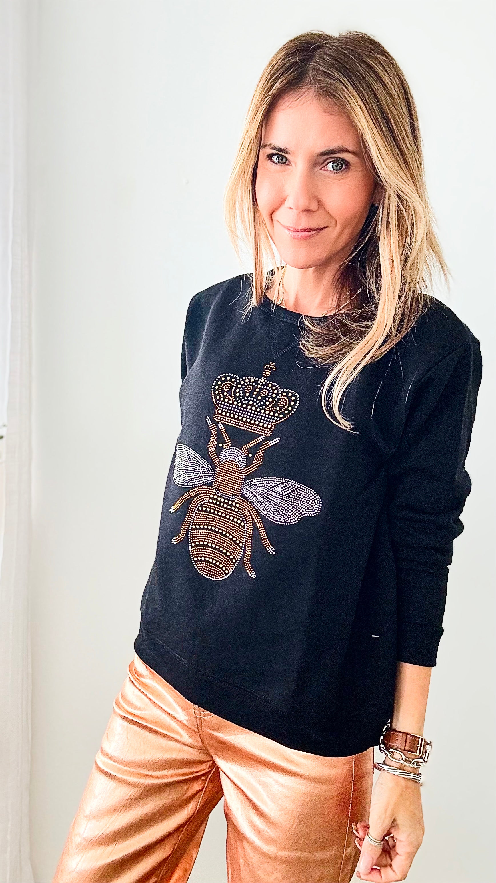 Custom Bee Royal Sweatshirt - Black-130 Long Sleeve Tops-Holly-Coastal Bloom Boutique, find the trendiest versions of the popular styles and looks Located in Indialantic, FL