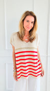 Sailor Stripe Italian Vest- Red-100 Sleeveless Tops-LY PARIS-Coastal Bloom Boutique, find the trendiest versions of the popular styles and looks Located in Indialantic, FL