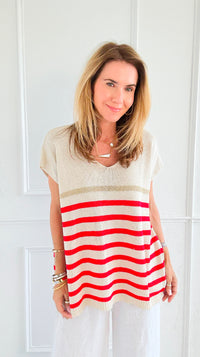 Sailor Stripe Italian Vest- Red-100 Sleeveless Tops-LY PARIS-Coastal Bloom Boutique, find the trendiest versions of the popular styles and looks Located in Indialantic, FL