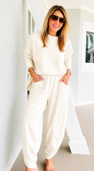 La Spezia Italian Barrel Cotton Pant - Ivory