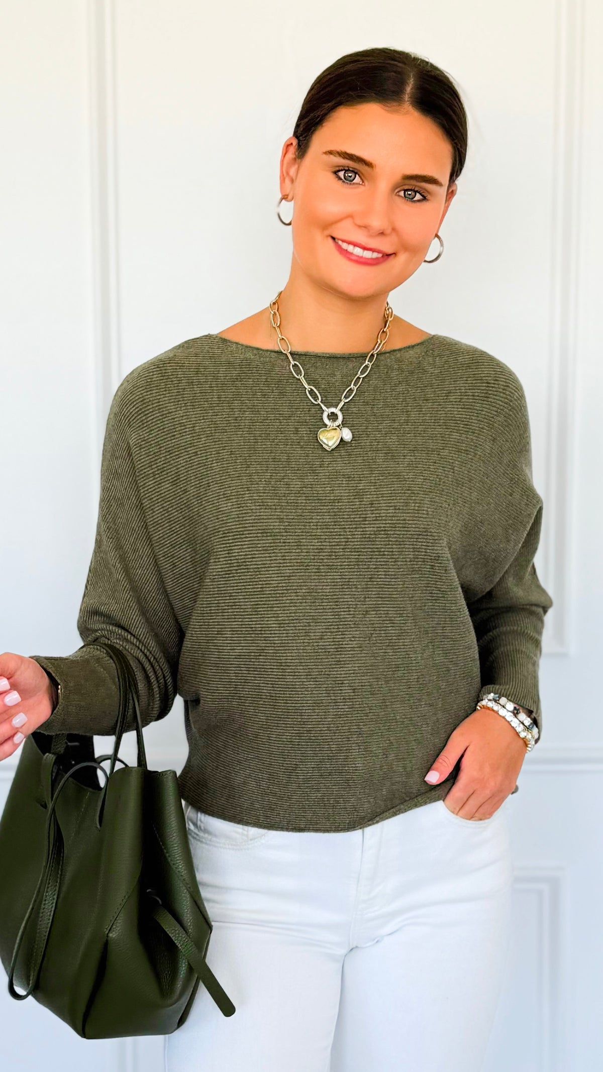 Ribbed Italian Pullover- Olive-140 Sweaters-Italianissimo-Coastal Bloom Boutique, find the trendiest versions of the popular styles and looks Located in Indialantic, FL