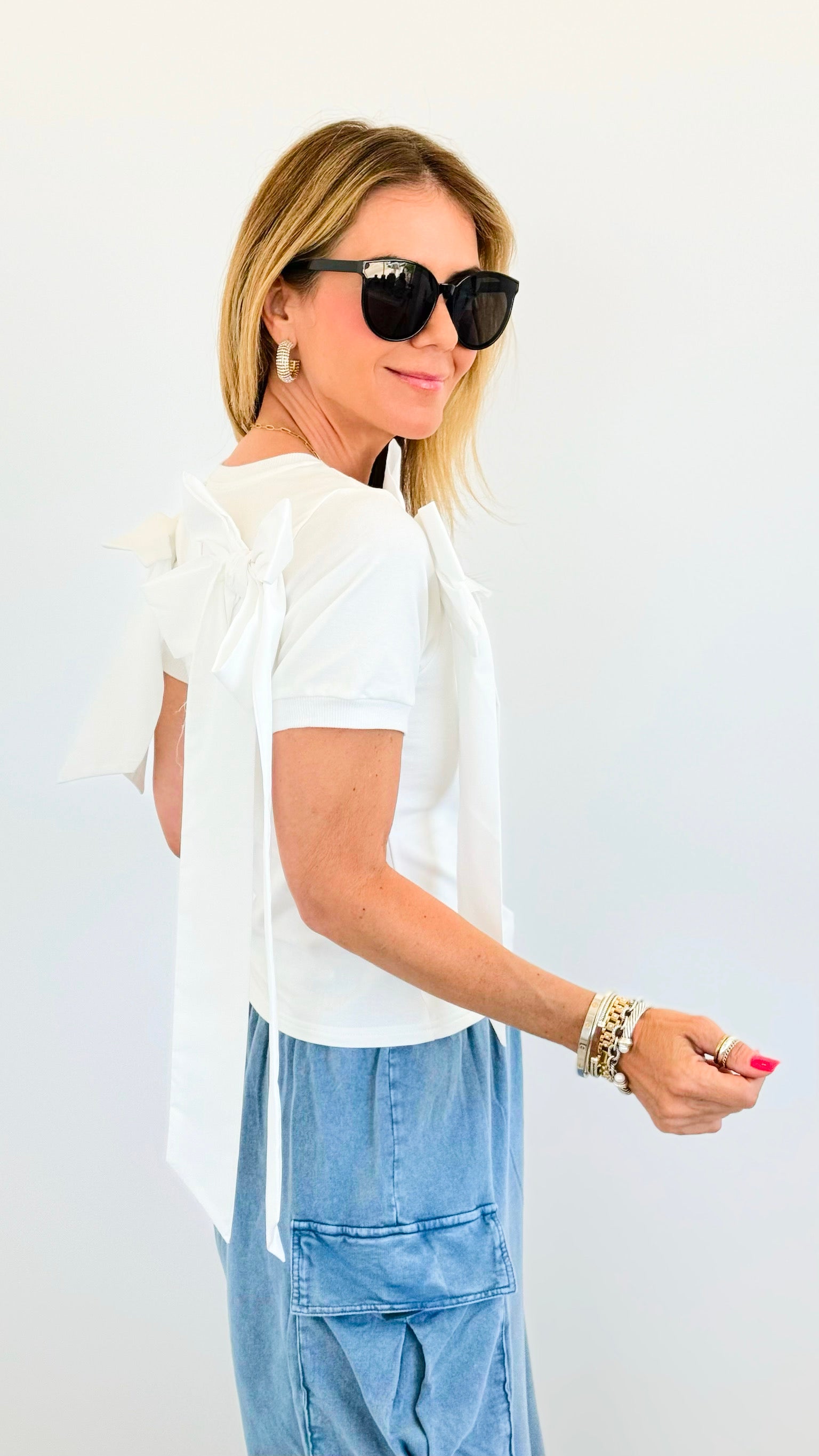 Chic Bow T-Shirt- White-110 Short Sleeve Tops-JJ'S FAIRYLAND-Coastal Bloom Boutique, find the trendiest versions of the popular styles and looks Located in Indialantic, FL