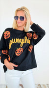 Pumpkin Sequin Sweatshirt - Black-130 Long Sleeve Tops-BIBI-Coastal Bloom Boutique, find the trendiest versions of the popular styles and looks Located in Indialantic, FL