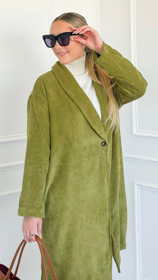 Leopard Lined Italian Long Blazer- Moss