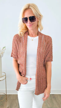 Crochet Shimmer Italian Cardigan - Copper-150 Cardigans/Layers-Italianissimo-Coastal Bloom Boutique, find the trendiest versions of the popular styles and looks Located in Indialantic, FL