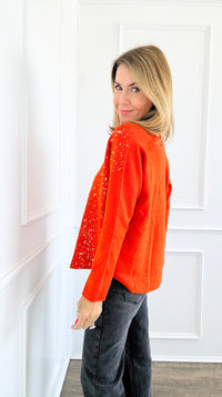 Shimmer Speckled Italian Pullover- Orange-130 Long sleeve top-Italianissimo-Coastal Bloom Boutique, find the trendiest versions of the popular styles and looks Located in Indialantic, FL