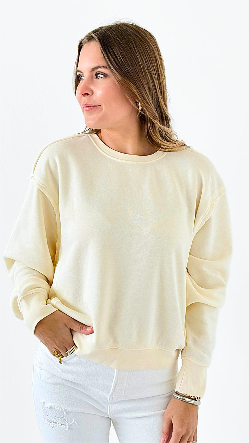 French Terry Sweatshirt - Cream-130 Long Sleeve Tops-HYFVE-Coastal Bloom Boutique, find the trendiest versions of the popular styles and looks Located in Indialantic, FL