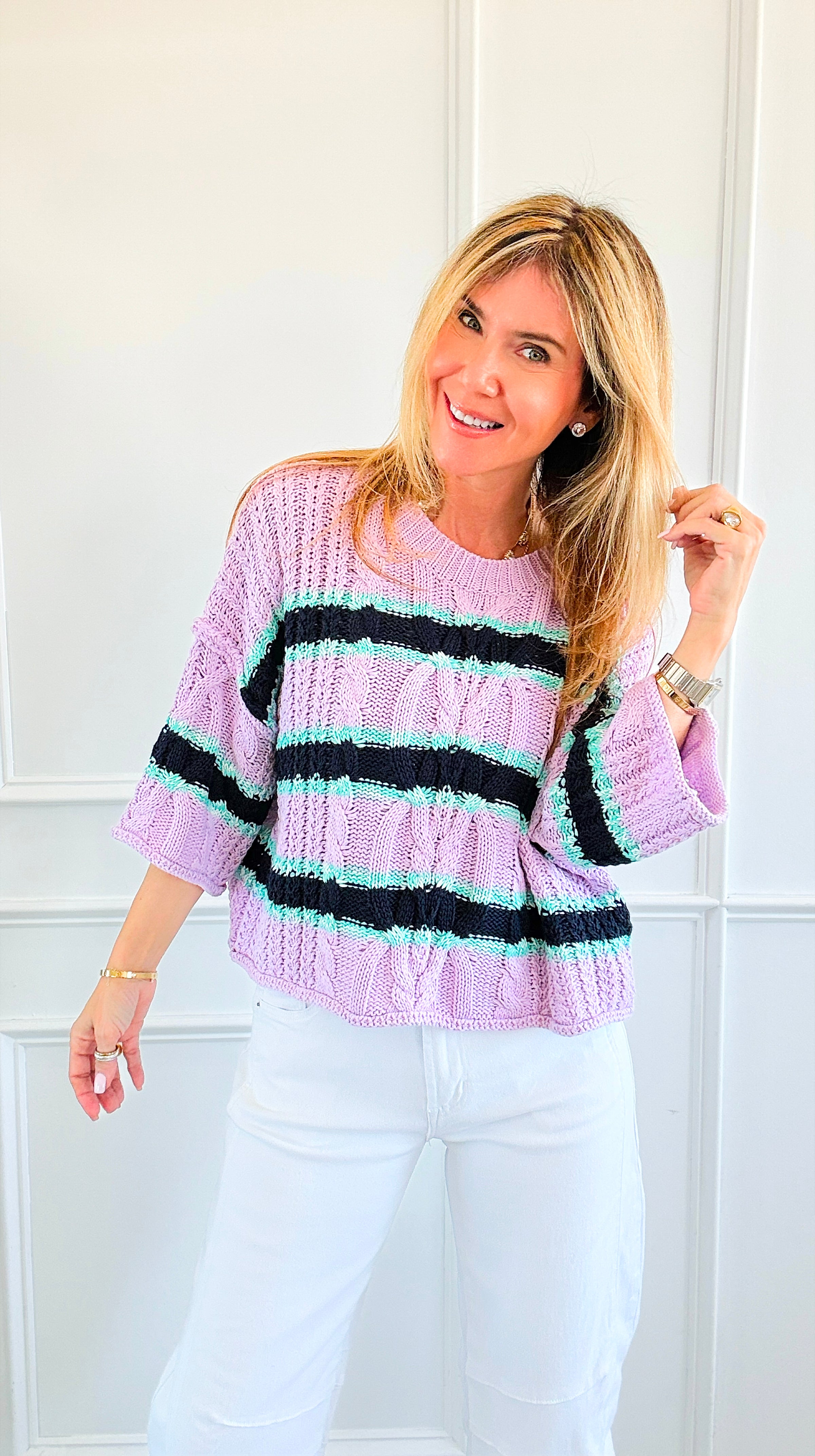 Soft Horizon Cable Knit Sweater- Lavender