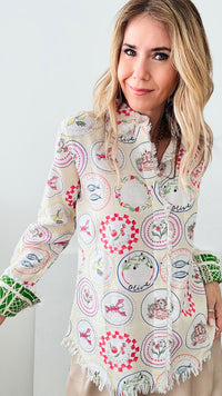 Cape Cod Banquet Button Down Top-130 Long Sleeve Tops-DIZZY-LIZZIE-Coastal Bloom Boutique, find the trendiest versions of the popular styles and looks Located in Indialantic, FL