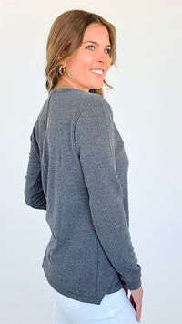 Melange Baby Waffle Long Sleeve Top - Grey-130 Long Sleeve Tops-Zenana-Coastal Bloom Boutique, find the trendiest versions of the popular styles and looks Located in Indialantic, FL