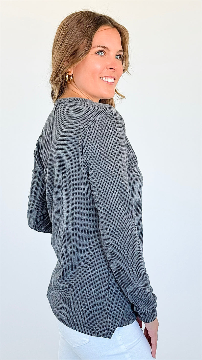 Melange Baby Waffle Long Sleeve Top - Grey-130 Long Sleeve Tops-Zenana-Coastal Bloom Boutique, find the trendiest versions of the popular styles and looks Located in Indialantic, FL