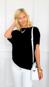 Cool Breeze Boatneck Top - Black-110 Short Sleeve Tops-Charlotte Avery-Coastal Bloom Boutique, find the trendiest versions of the popular styles and looks Located in Indialantic, FL