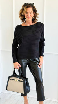 Wavy Lines Italian Pullover- Black-140 Sweaters-Aute-Coastal Bloom Boutique, find the trendiest versions of the popular styles and looks Located in Indialantic, FL