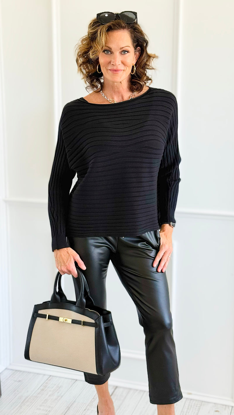 Wavy Lines Italian Pullover- Black-140 Sweaters-Aute-Coastal Bloom Boutique, find the trendiest versions of the popular styles and looks Located in Indialantic, FL