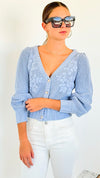 Button Down Embroidery Cardigan Sweater-140 Sweaters-Rousseau-Coastal Bloom Boutique, find the trendiest versions of the popular styles and looks Located in Indialantic, FL