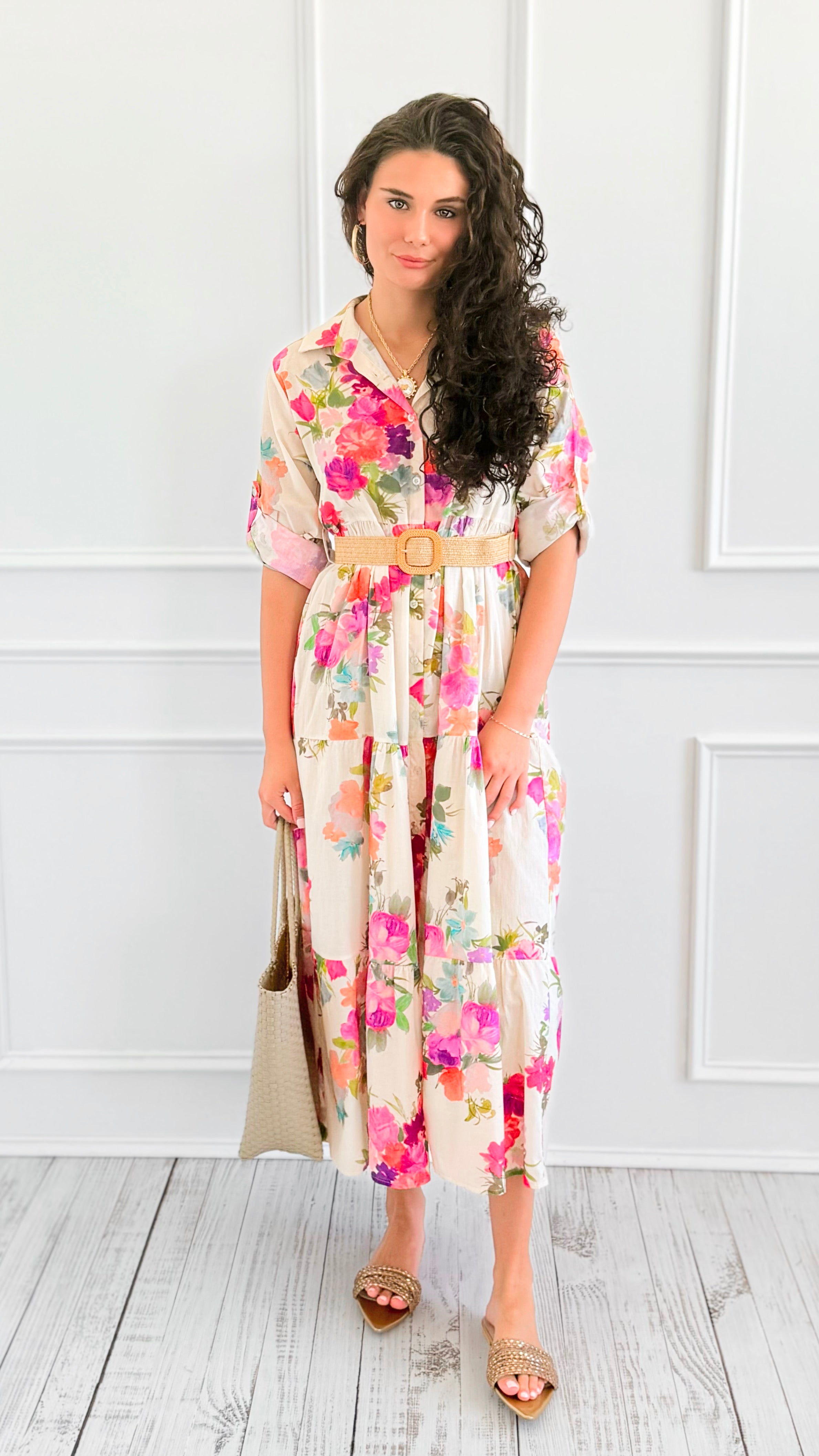Botanical Belted Italian Midi Dress-200 Dresses/Jumpsuits/Rompers-AZUL MONACO-Coastal Bloom Boutique, find the trendiest versions of the popular styles and looks Located in Indialantic, FL