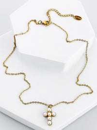 Candace Gold Pearl Cross Necklace-230 Jewelry-NASH GREY-Coastal Bloom Boutique, find the trendiest versions of the popular styles and looks Located in Indialantic, FL