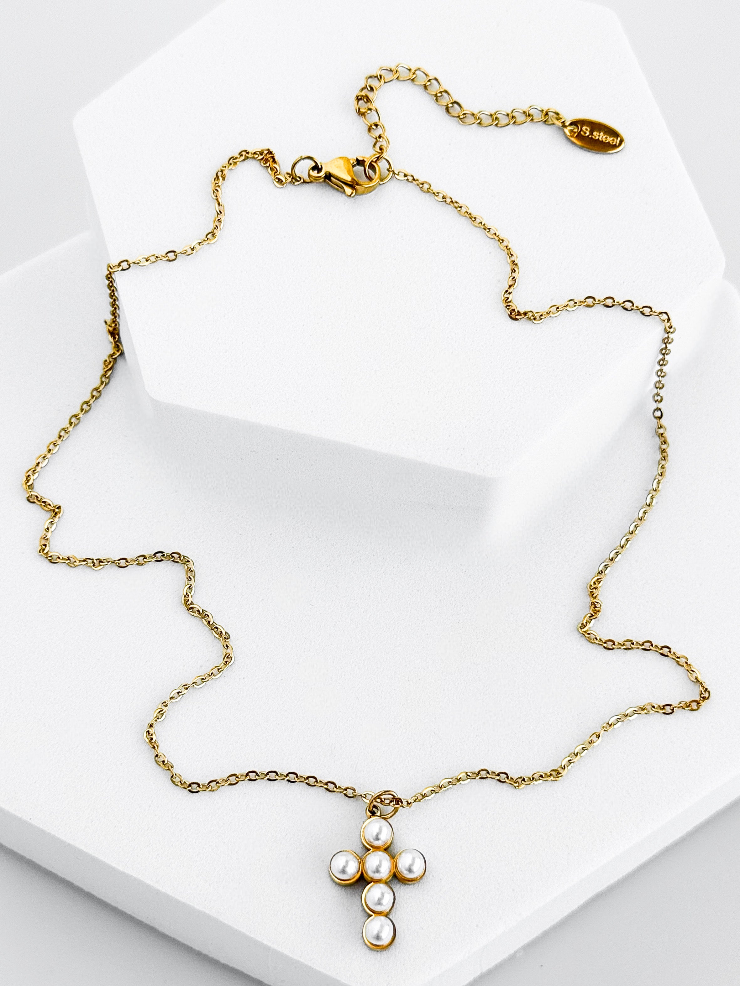 Candace Gold Pearl Cross Necklace-230 Jewelry-NASH GREY-Coastal Bloom Boutique, find the trendiest versions of the popular styles and looks Located in Indialantic, FL