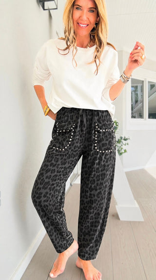 Pre Auth - Leopard Studded Pocket Italian Jogger Pant - Dark Gray