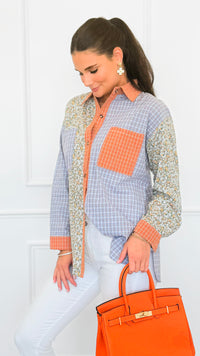 Sunset Picnic Button-Down Top-130 Long Sleeve Tops-ROUSSEAU-Coastal Bloom Boutique, find the trendiest versions of the popular styles and looks Located in Indialantic, FL