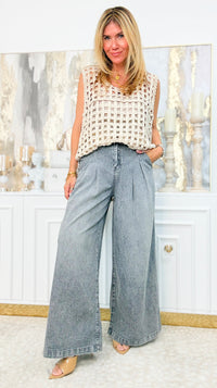 Power Pleat Wide-Leg Jeans