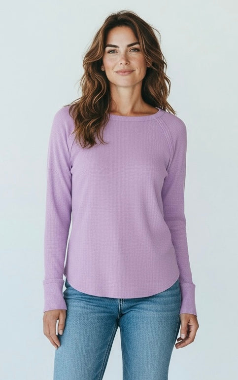 Baby Waffle Long Sleeve Top - Lavender-110 Long Sleeve Tops-Zenana-Coastal Bloom Boutique, find the trendiest versions of the popular styles and looks Located in Indialantic, FL