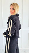 Tracked Threads Cropped Italian Jacket- Black