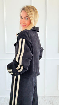 Tracked Threads Cropped Italian Jacket- Black