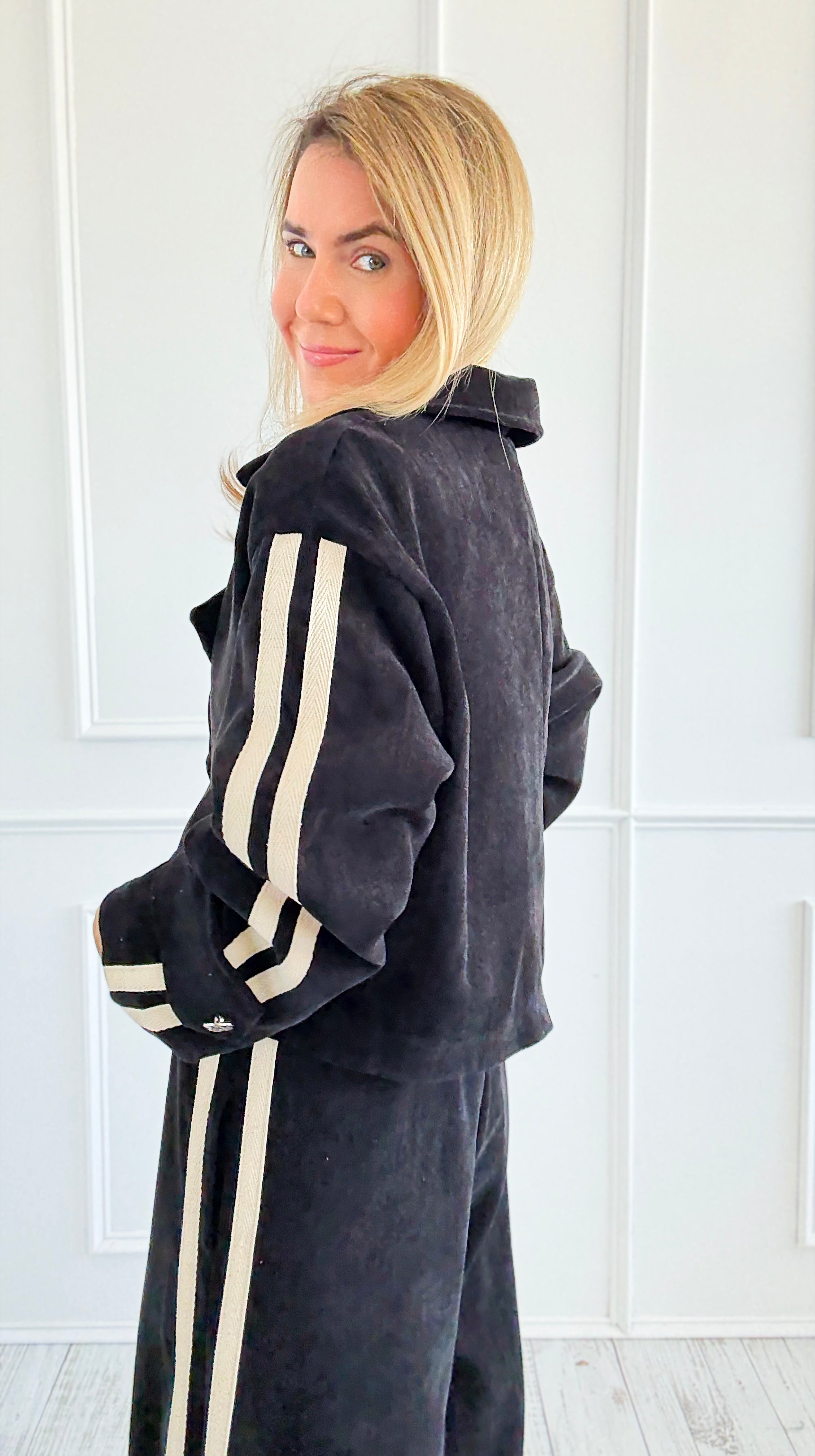 Tracked Threads Cropped Italian Jacket- Black