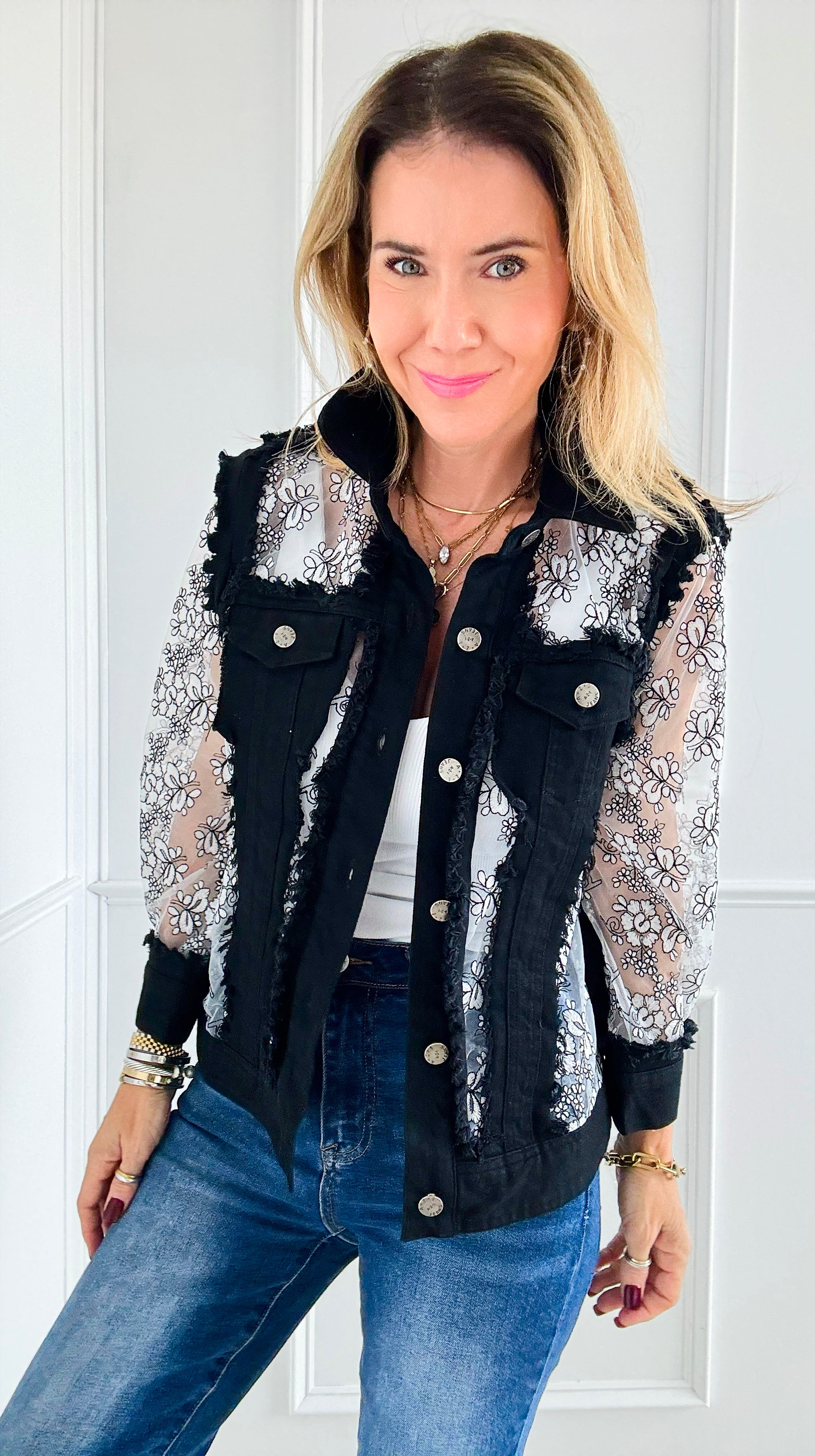 Sheer Floral Lace Jacket-160 Jackets-AZI Jeans-Coastal Bloom Boutique, find the trendiest versions of the popular styles and looks Located in Indialantic, FL