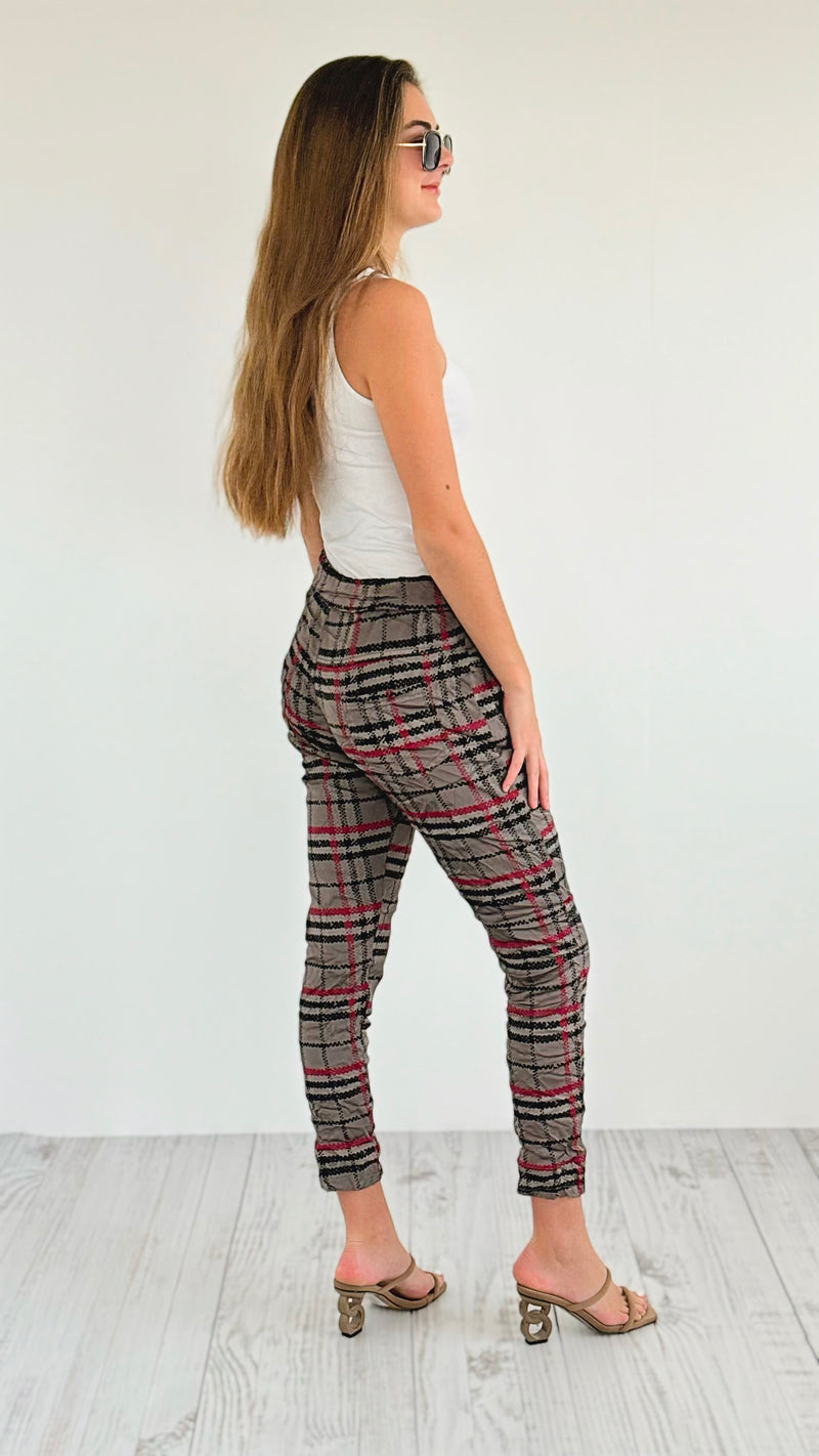 Plaid Wish List Italian Joggers- Dark Taupe-pants-Italianissimo-Coastal Bloom Boutique, find the trendiest versions of the popular styles and looks Located in Indialantic, FL